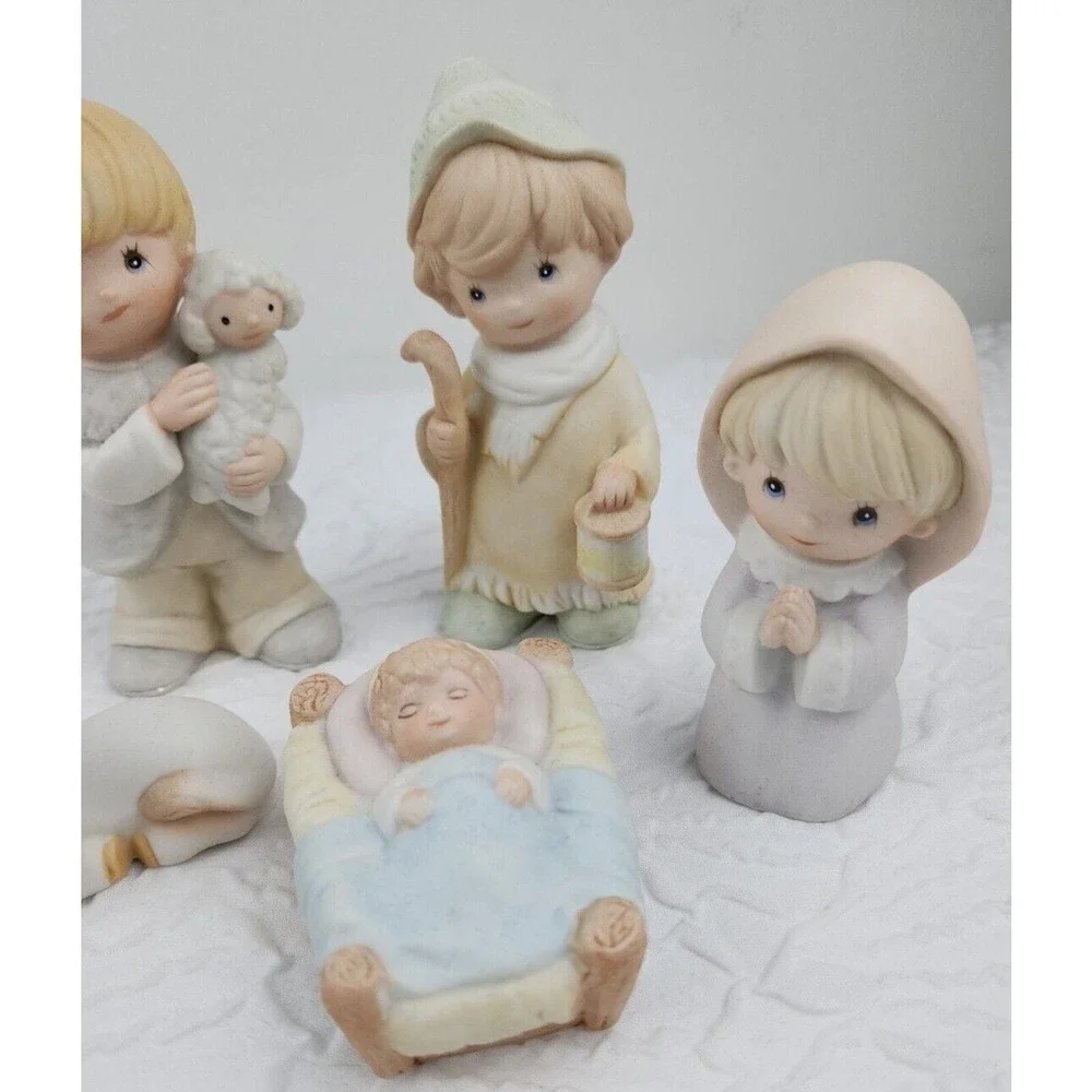 Homco Nativity 5‎ Figurines Mary Baby Lamb Jesus Porcelain Holiday Christmas